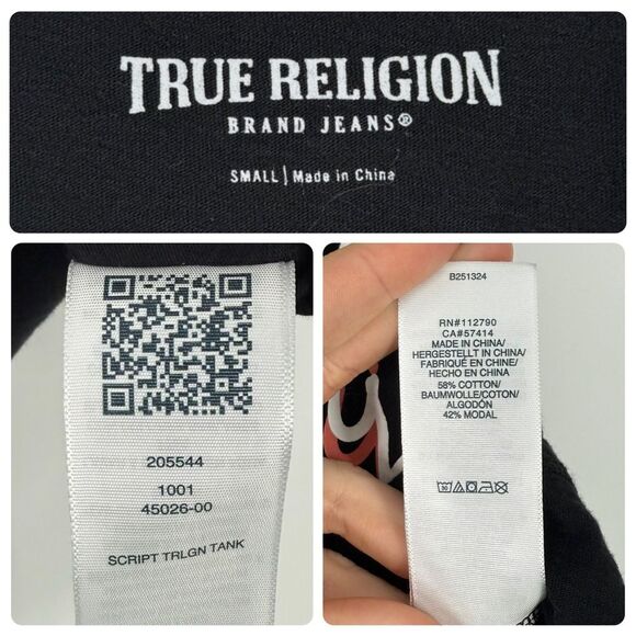 True Religion Script TRLGN Logo Cropped Tank Top in Black | Small - Picture 4 of 4